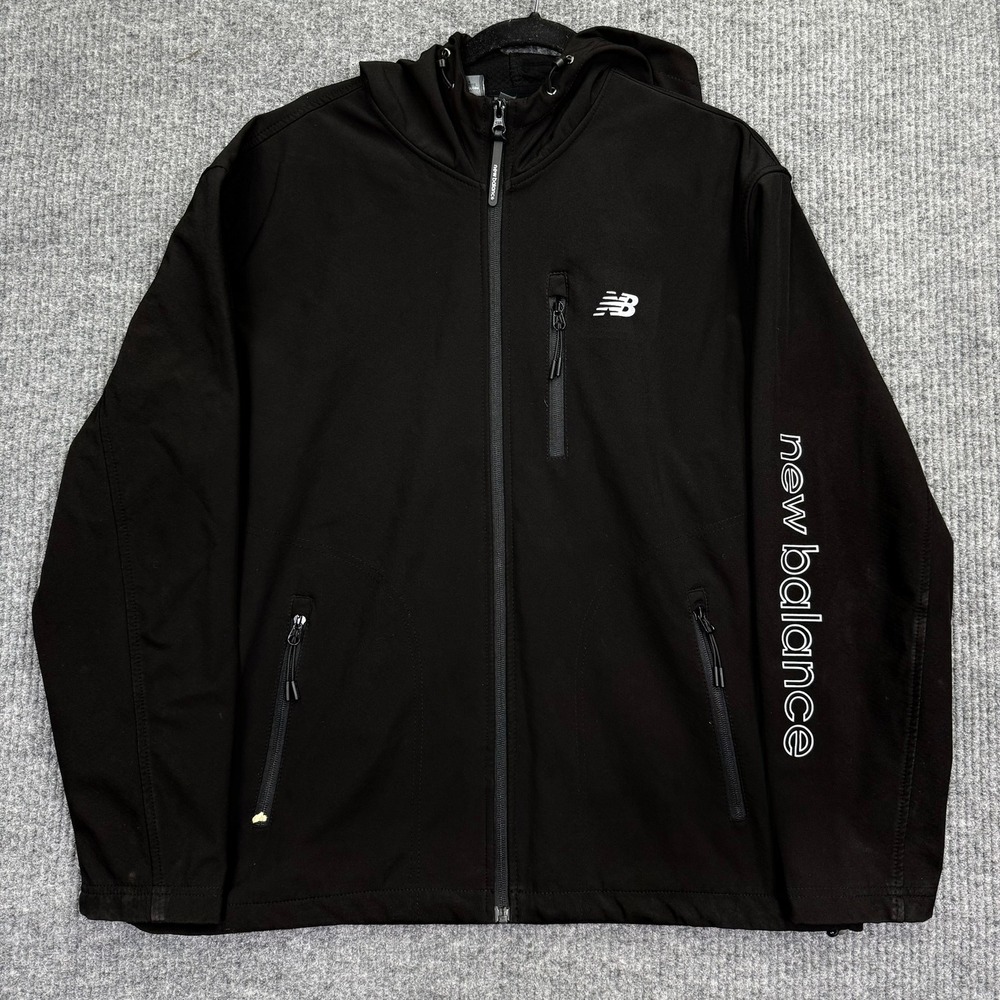 New Balance Mens Black Softshell Hooded Full Zip Jacket Large